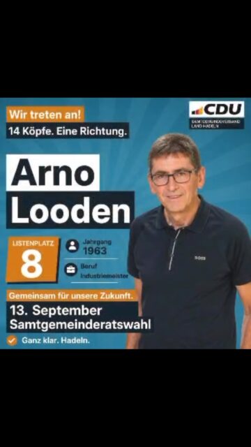 👥 Die richtige Wahl! Unser Team für Wahlbereich 2!

Am 13. September treten wir mit einem starken Team für euch zur Kommunalwahl an: Frauen und Männer, verschiedene Altersgruppen und Berufsgruppen – mit viel Erfahrung und frischer Motivation. 💪

Was uns verbindet: Wir wollen Verantwortung übernehmen und unsere Samtgemeinde Land Hadeln gemeinsam weiter voranbringen.

Unsere Schwerpunkte:
🏡 Lebensqualität erhalten und weiterentwickeln
💼 Wirtschaft stärken und gute Rahmenbedingungen schaffen
🛡️ Sicherheit stärken – auch mit Blick auf Klimafolgenanpassung sowie Zivil- und Katastrophenschutz
🏛️ Moderne Verwaltung, die Dienstleister für Bürgerinnen und Bürger sowie unsere Unternehmen ist
💶 Stabile Finanzen als Grundlage für eine verlässliche Politik

Wir stehen für die Eigenständigkeit unserer Gemeinden und der Stadt Otterndorf und für ein starkes Ehrenamt, das unsere Region zusammenhält. 🤝

Wir setzen auf euer Vertrauen und werben um drei Stimmen für die CDU und unsere Kandidatinnen und Kandidaten! 🗳️

AnpackenFürHadeln!
#CDULandHadeln #Kommunalwahl2026 #BesserFürHadeln