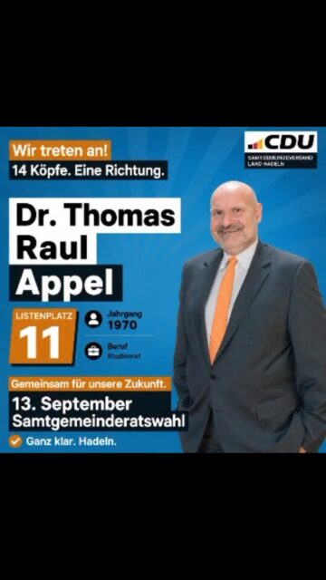 👥 Die richtige Wahl! Unser Team für Wahlbereich 1!

Am 13. September treten wir mit einem starken Team für euch zur Kommunalwahl an: Frauen und Männer, verschiedene Altersgruppen und Berufsgruppen – mit viel Erfahrung und frischer Motivation. 💪

Was uns verbindet: Wir wollen Verantwortung übernehmen und unsere Samtgemeinde Land Hadeln gemeinsam weiter voranbringen.

Unsere Schwerpunkte:
🏡 Lebensqualität erhalten und weiterentwickeln
💼 Wirtschaft stärken und gute Rahmenbedingungen schaffen
🛡️ Sicherheit stärken – auch mit Blick auf Klimafolgenanpassung sowie Zivil- und Katastrophenschutz
🏛️ Moderne Verwaltung, die Dienstleister für Bürgerinnen und Bürger sowie unsere Unternehmen ist
💶 Stabile Finanzen als Grundlage für eine verlässliche Politik

Wir stehen für die Eigenständigkeit unserer Gemeinden und der Stadt Otterndorf und für ein starkes Ehrenamt, das unsere Region zusammenhält. 🤝

Wir setzen auf euer Vertrauen und werben um drei Stimmen für die CDU und unsere Kandidatinnen und Kandidaten! 🗳️

AnpackenFürHadeln!
#CDULandHadeln #Kommunalwahl2026 #BesserFürHadeln